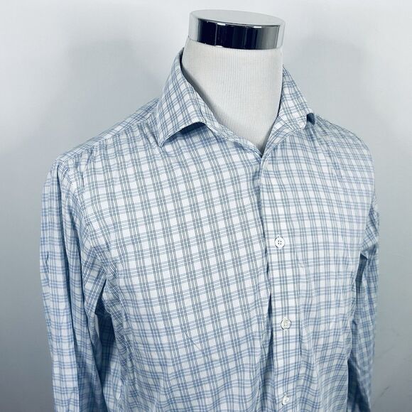 Bonobos 16 33 Tailored Fit Dress Shirt Blue White Plaid Cotton Button Front - Picture 1 of 5